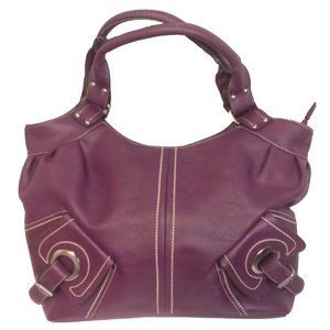 Large Faux Leather Purple Top-Handel Handbag
